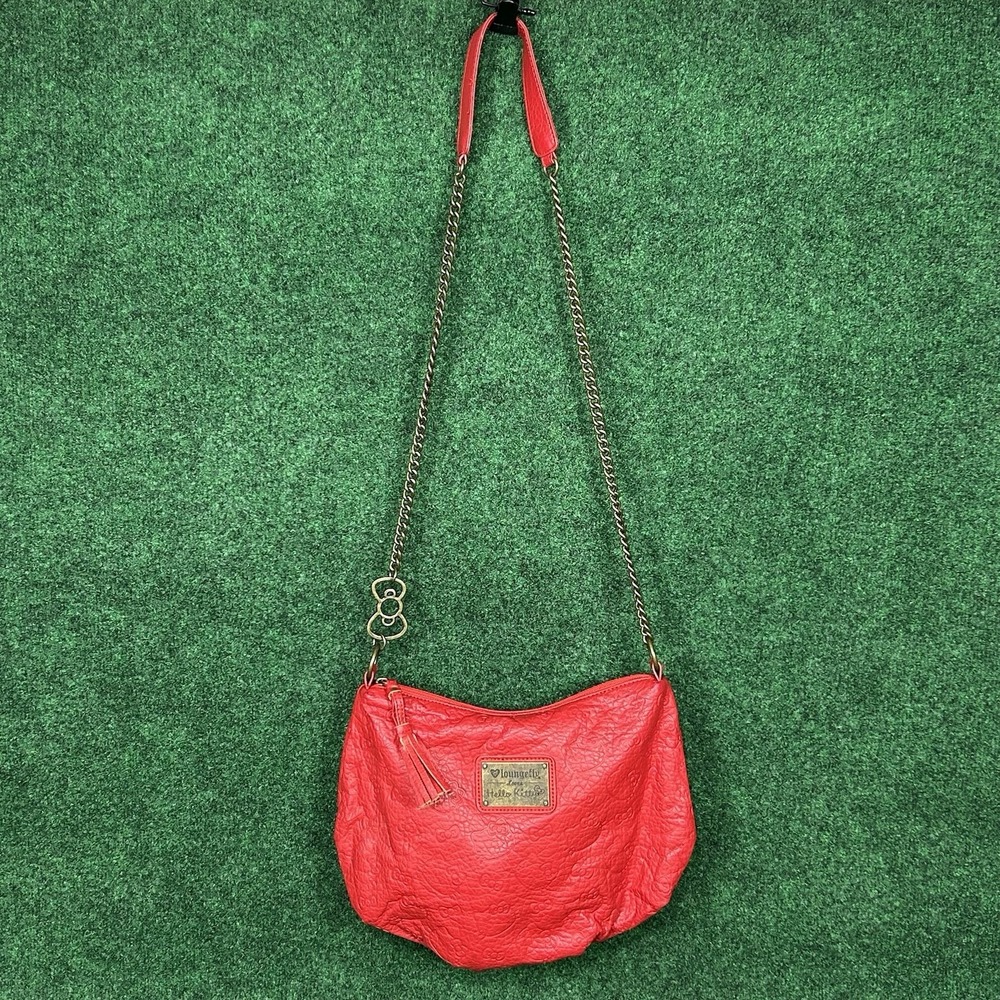 Loungefly Hello Kitty Purse Red Chain Bow Strap Tassel Bag Travel All Over Print - Picture 2 of 16